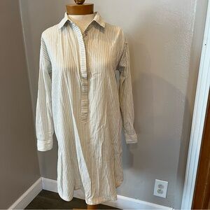 Roots White & Black Striped Long Sleeve 100% Cotton Dress Women’s Size Small